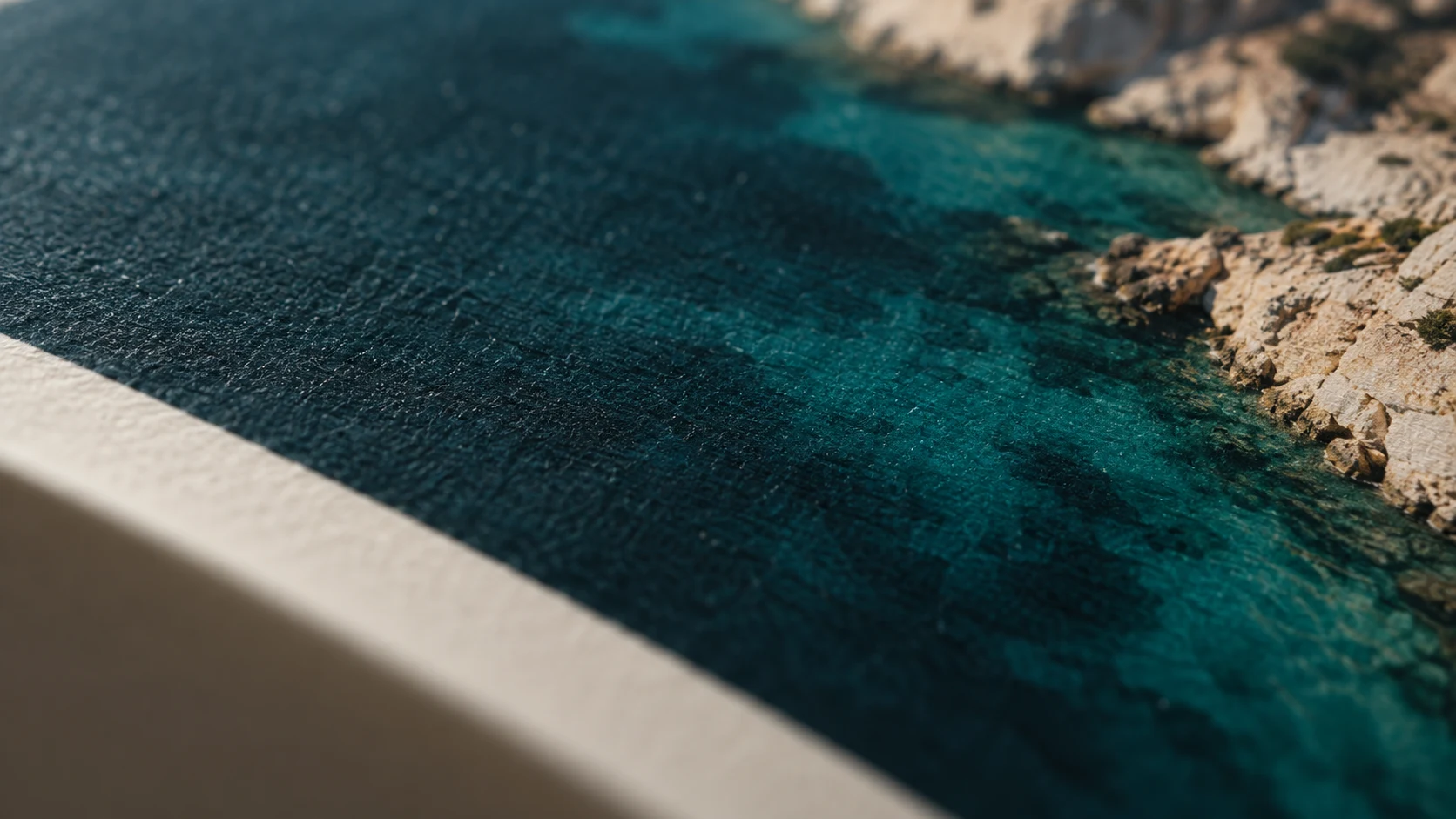 Rich turquoise colour printed into the fine grain of matte paper.